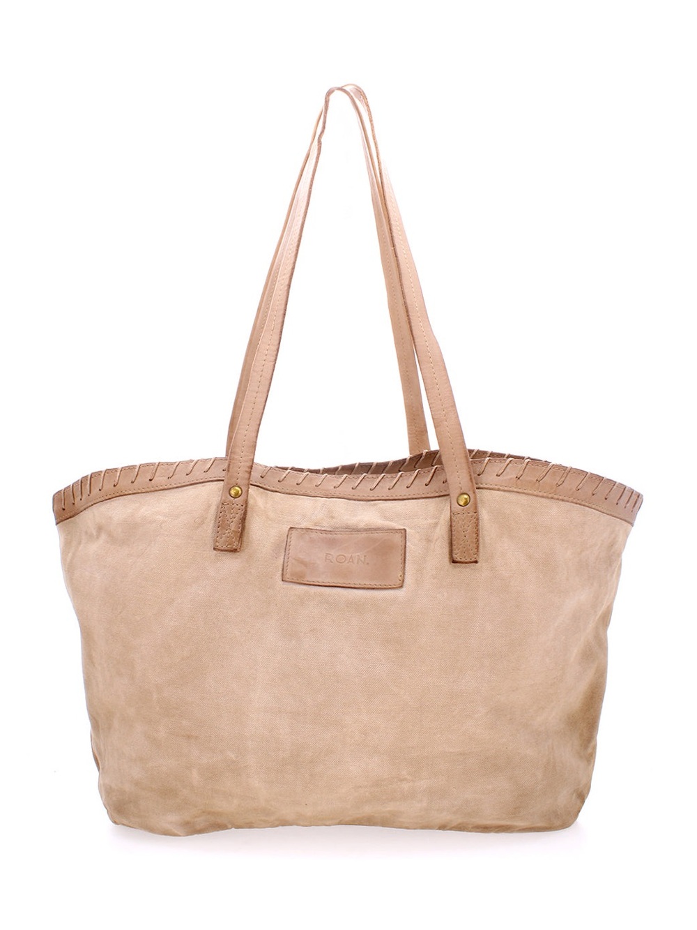 ROAM Tan Leather Tote with Top Stitch Detailing easy,worn-in feel